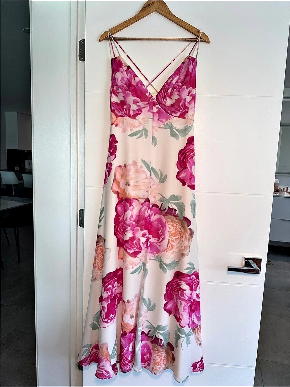 Calvin Klein Floral Print Tie Strap Maxi Dress Floral Maxi Dress Pink & White 4
